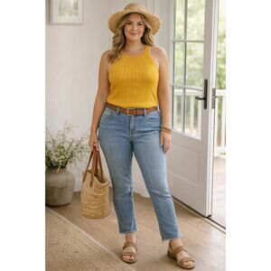 Rue and Willow Mustard Yellow Knit Halter Tank Top Size M Coastal Cottagecore